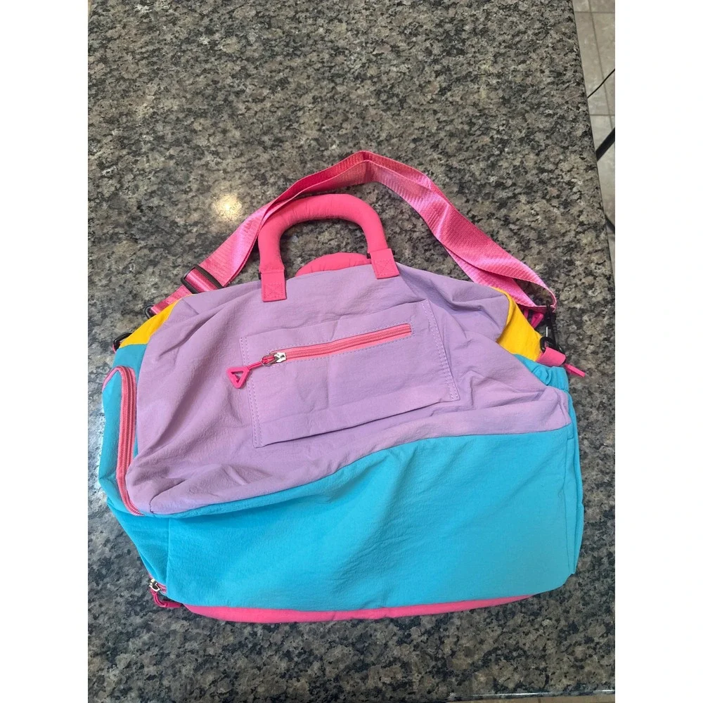 Xi Peng Bag Colorblock Duffle Bag Nylon Travel Gym Pink Multi 90s Style